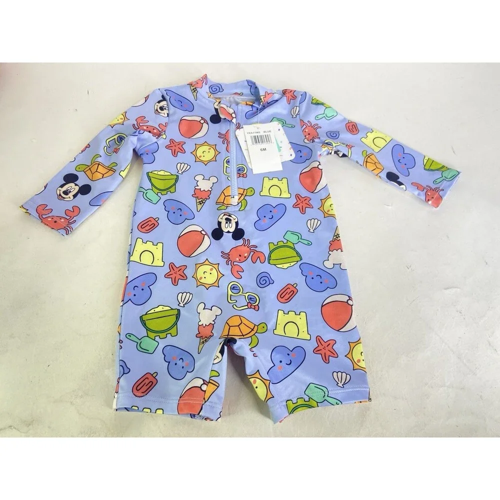 Disney Mickey Mouse Beach One Piece Long Sleeve Rashguard Swimsuit Size 6 Months